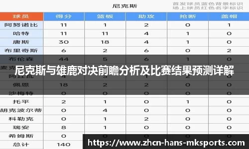 尼克斯与雄鹿对决前瞻分析及比赛结果预测详解